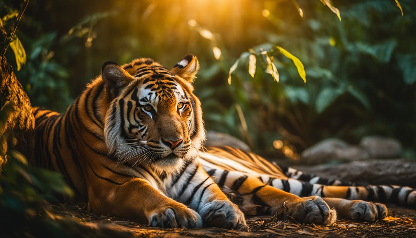 A majestic tiger in a lush jungle, captured in stunning detail.