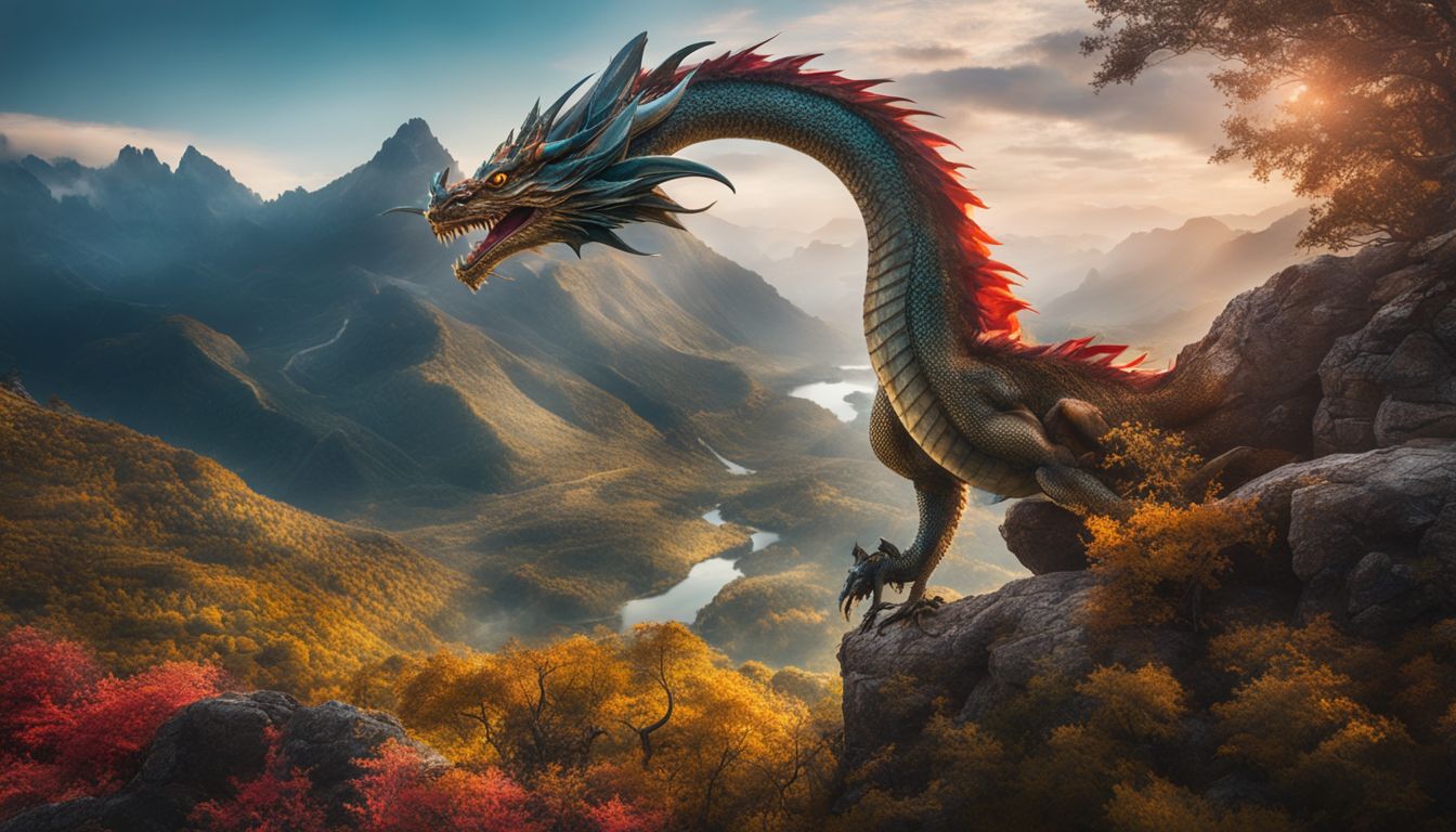 A majestic dragon soaring through a vibrant and mystical landscape.