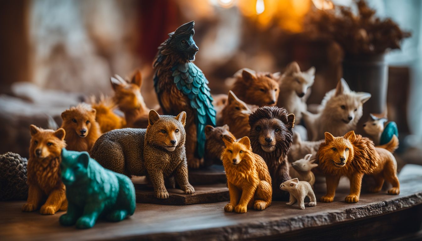 A collection of symbolic animal figurines among celestial elements in vibrant colors.