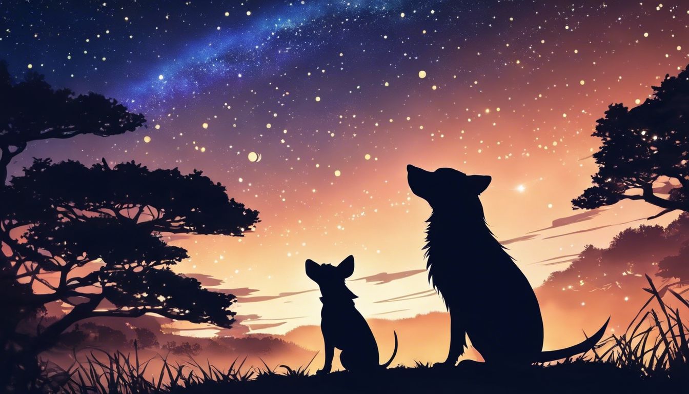 A Rat and a Dog in silhouette under starry sky.