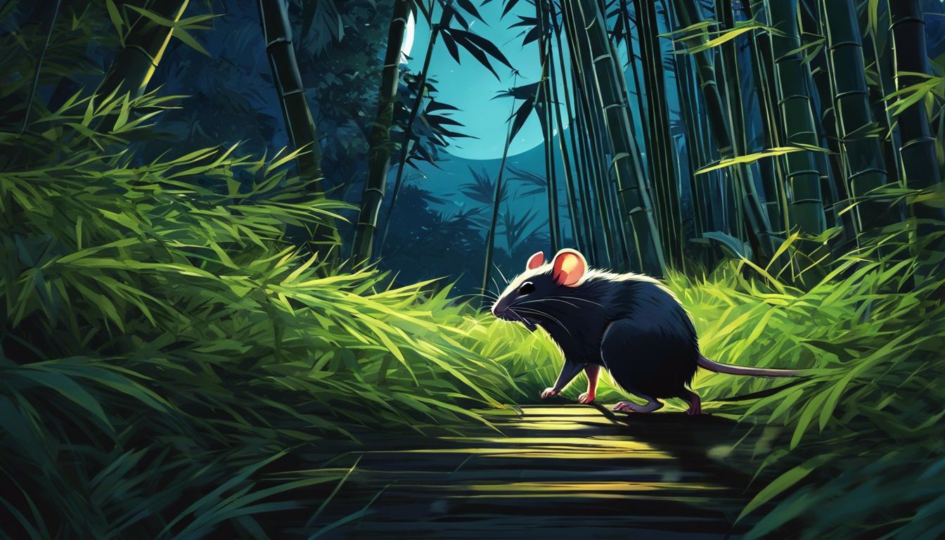 A rat navigates a moonlit bamboo forest with agility and stealth.