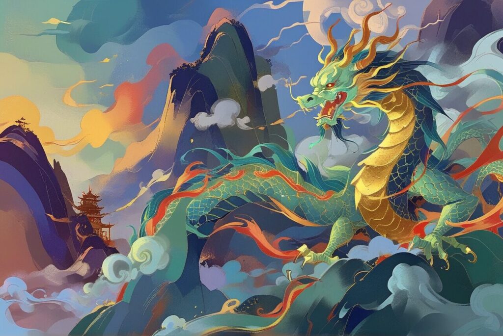 dragon 2025 horoscope flying across mountains with clouds