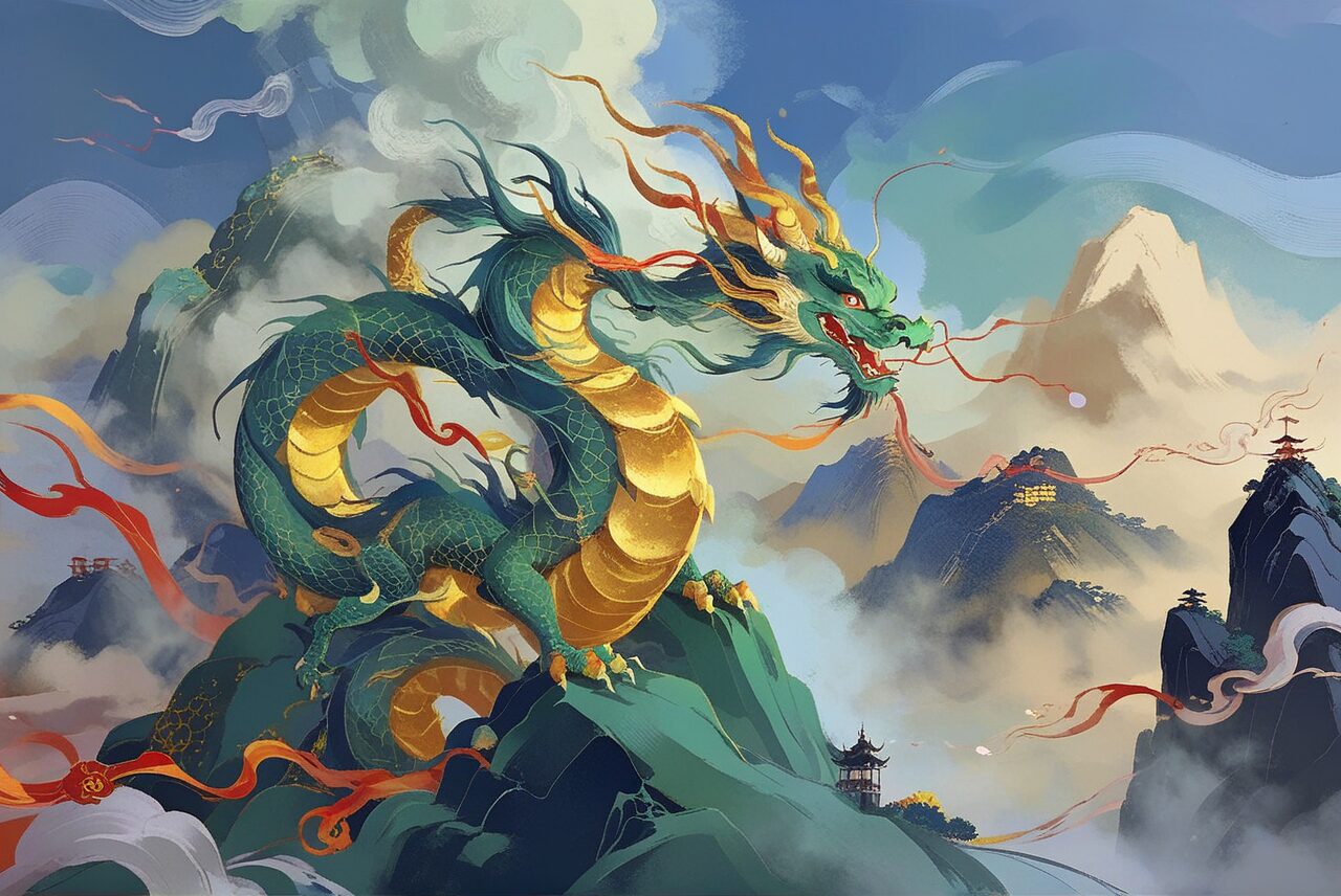 mystical dragon 2025 horoscope flying across mountains in ocean of clouds