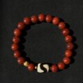 Pray Tai Sui God 2025 Protection Auspicious Light Guardian Bracelet – South Red Agate Tibetan Tiger Eye Dzi Bead Gold Dzambhala Bead under dark light