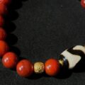 Pray Tai Sui God 2025 Protection Auspicious Light Guardian Bracelet – South Red Agate Tibetan Tiger Eye Dzi Bead Gold Dzambhala Bead close shot