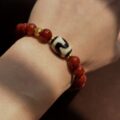 Tai Sui Auspicious Light Guardian Bracelet – South Red Agate Tibetan Tiger Eye Dzi Bead Gold Dzambhala Bead