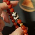 Tai Sui Auspicious Light Guardian Bracelet – South Red Agate Tibetan Tiger Eye Dzi Bead Gold Dzambhala Bead